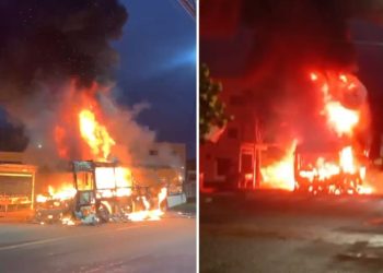 Ônibus é incendiado na Serra após confronto entre suspeito e policiais militares