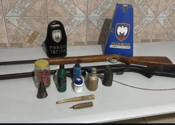Força Tática apreende armas de fogo e material de recarga com suspeito em Mucurici