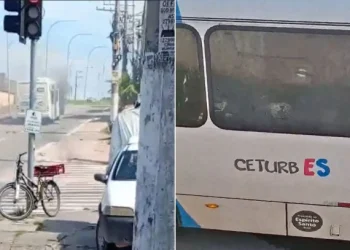 Ônibus do Transcol é apedrejado e incendiado na Rodovia do Sol, em Vila Velha